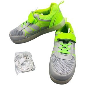 Gleam Kicks high top G65GG shoes LED light glow grey green lace kids 2.5 READ